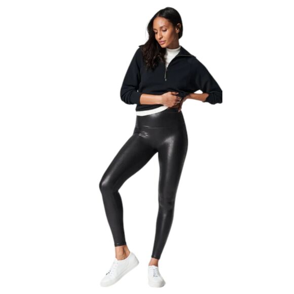 Spanx Size Small Faux Leather Leggings Pants Black High Rise Pull On Stretch - Picture 11 of 12